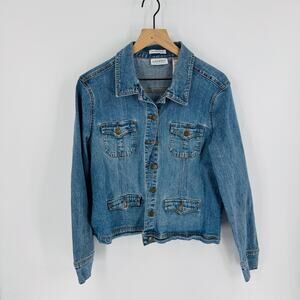 Liz Claiborne Villager‎ Denim Jacket Button Front Women’s Large (21” Pit to Pit)
